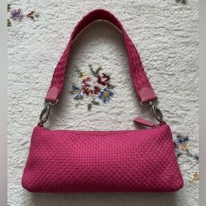 The Sak Small Hot Pink Woven Silver Zipper & Charm Shoulder bag